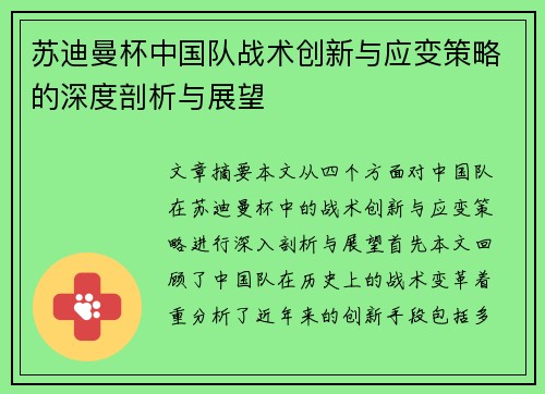 苏迪曼杯中国队战术创新与应变策略的深度剖析与展望